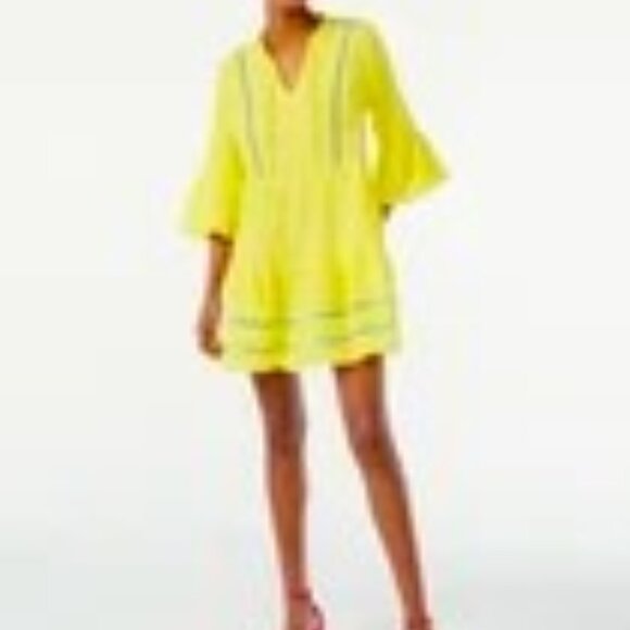 Scoop Boho Embroidered Chartreuse Yellow Dress - Picture 4 of 15